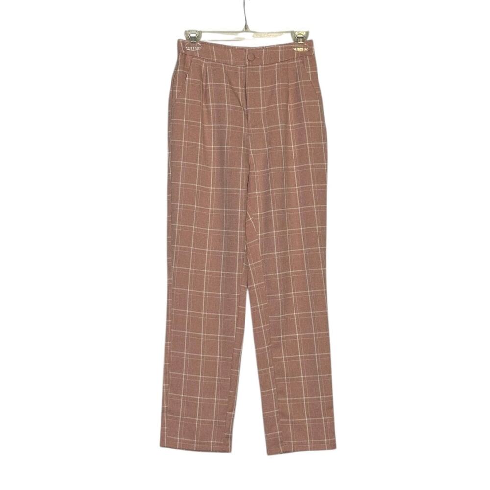 Simplee blush pink plaid pleated high waist pants size Small